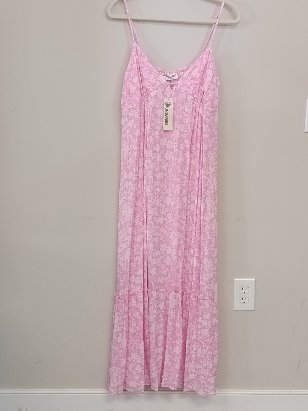 NWT No Boundaries Large Pink Gauzy Lightweight Floral Maxi Slip Dress Cover Up